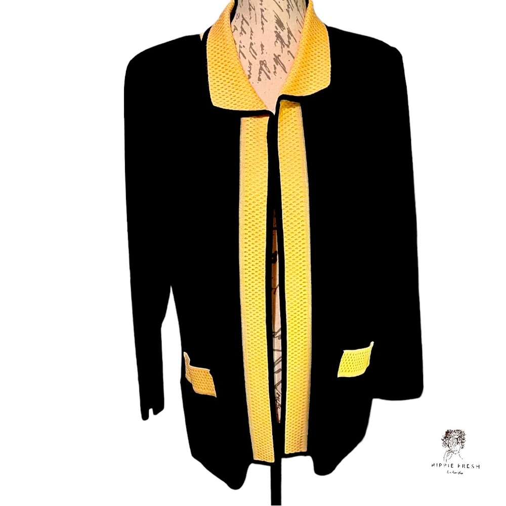 Exclusively Misook Black Gold Knit Colorblock Cardigan PS